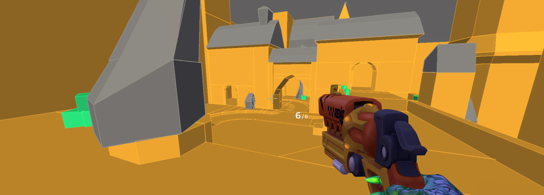 Tempest visualiser view of Stone Keep Classic, with rooftops and a large wall highlighted in grey