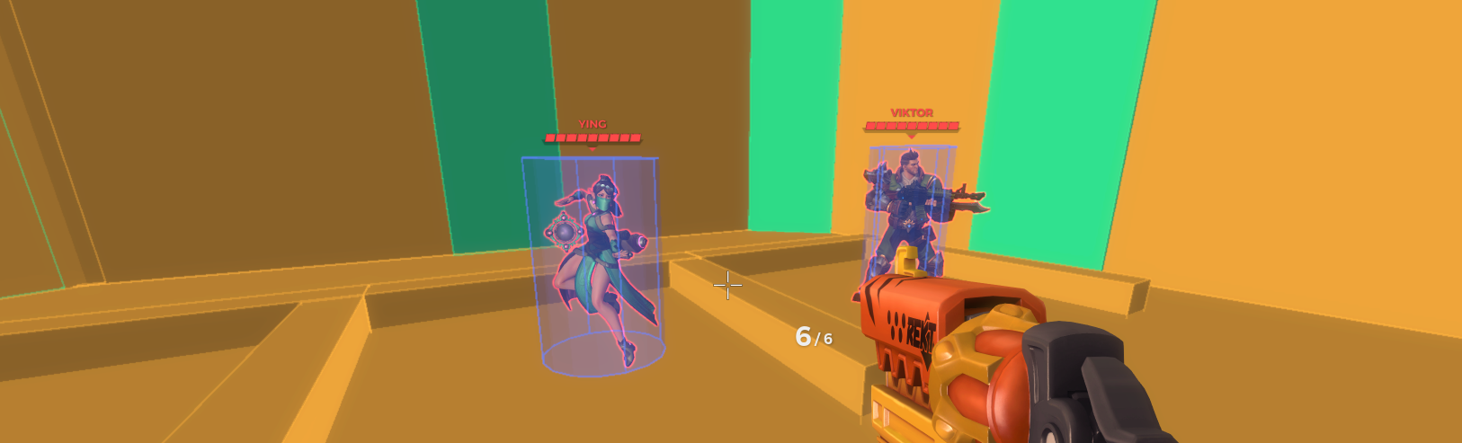 The cylinder hitbox surrounding two champions